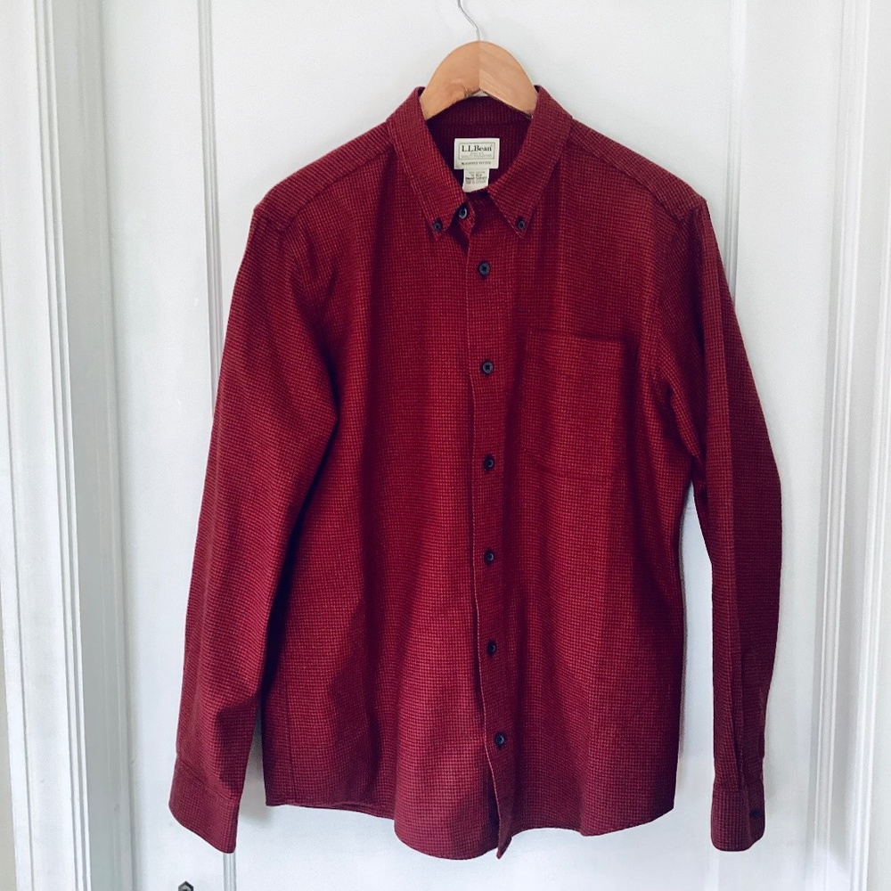 LL Bean Wicked Good Flannel Shirt Men’s M Slightly Fitted Red Black Houndstooth